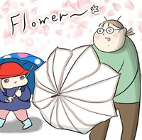 まさかのお花の形に広がる傘（もっこさん提供）