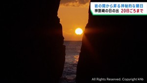 景勝地の宮城・神割崎　岩と岩の間から日の出
