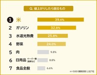 全国の男女500人に聞いた「値上がりしたら困るもの」（株式会社エミリス調べ）