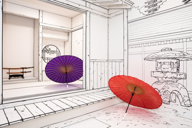 番傘や日本刀といった小道具もあります（提供画像）