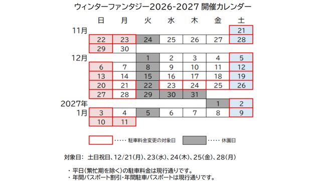 ウィンターファンタジー2026－2027の開催カレンダー