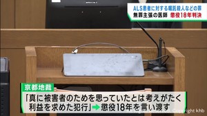 ＡＬＳ嘱託殺人などの罪　仙台市の医師に懲役１８年の判決　京都地裁