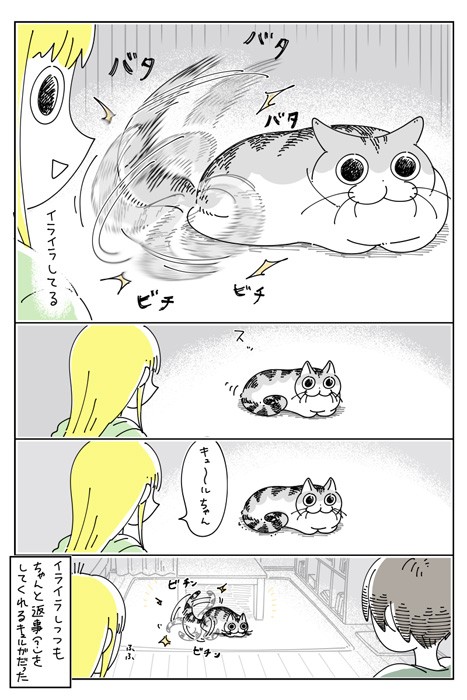 【漫画】「しっぽで返事」（提供：キュルZさん）