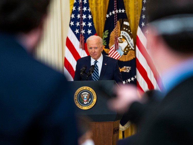 President Joe Biden during his first formal news conference, at the White House in Washington on Thursday, March, 25 2021. President Biden said on Thursday that democracy was in competition with the autocratic model. (Doug Mills/The New York Times)