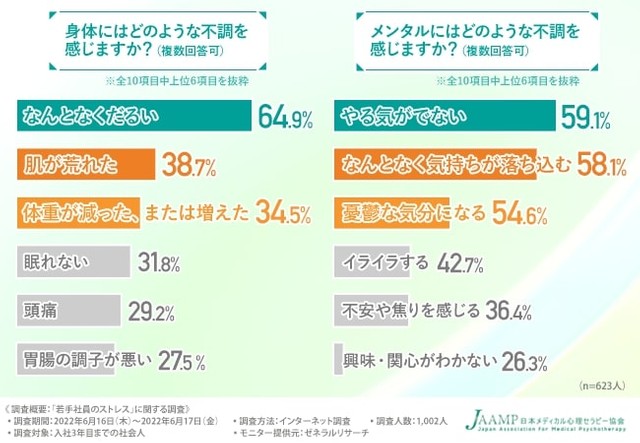 ストレスが原因で不調を感じていますか？／メンタルにはどのような不調を感じますか？（提供画像）