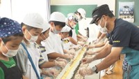 8mのノリ巻き作りに挑戦する子どもたち　高松市