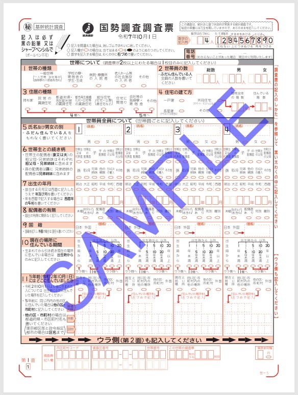 国勢調査調査票のサンプル（総務省統計局ホームページから引用）