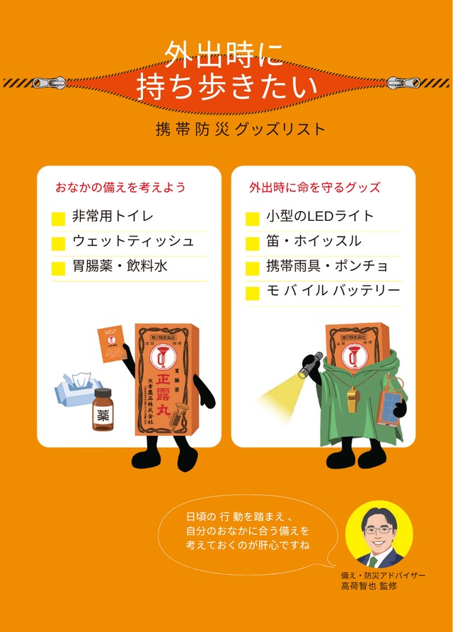 外出時に持ち歩きたい　携帯防災グッズリスト／大幸薬品　公式Xより