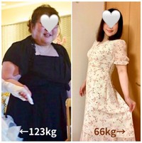 123kgの頃と66kgに減量した現在。大幅な変化を遂げた姿が話題に／ひさなさん（@hisana_diet）提供