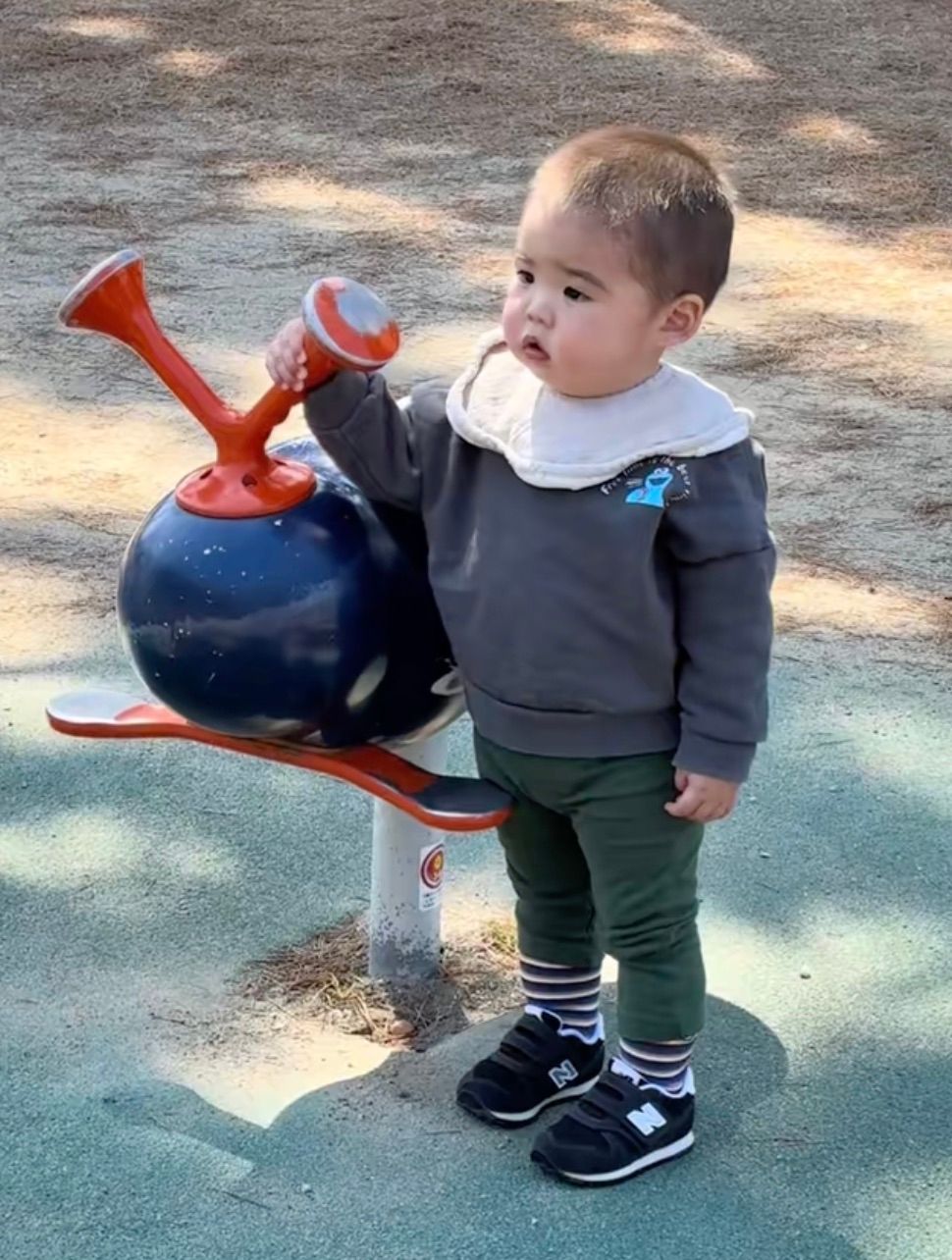 1歳息子、遊具めがけて全力ダッシュ→なぜかフリーズする姿に「どした 