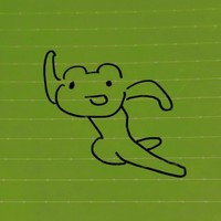 娘さんの落書きその2、全力疾走するカエル（提供：江戸屋薬局@会津若松さん）