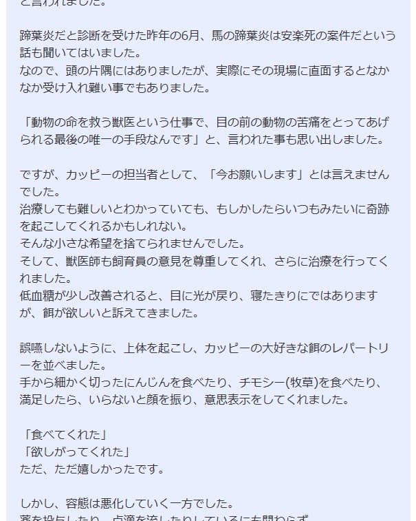 「カッピーと歩んだ９年間」をつづった公式ブログから