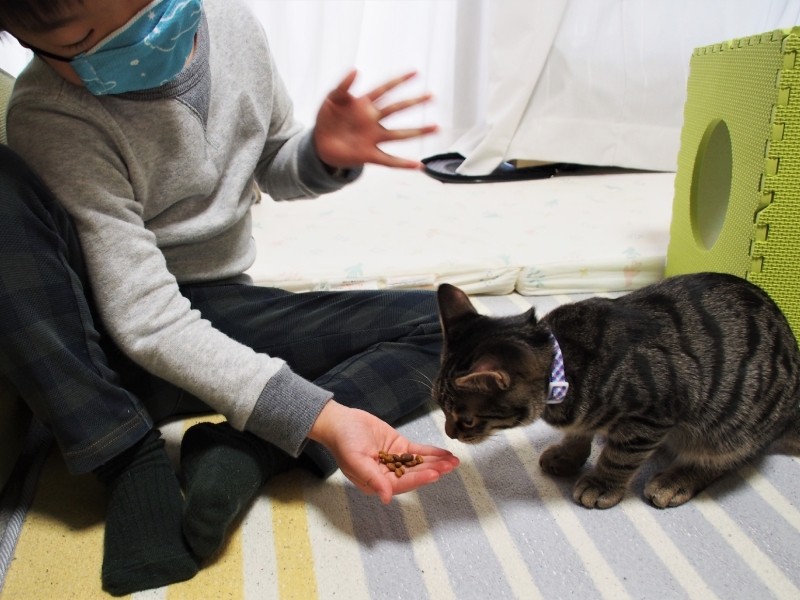 おやつタイム。「くすぐったい！」とユイトくん