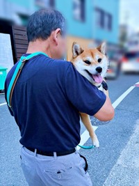 じいじに抱っこされて笑顔になるななちゃん（画像提供：しばいぬお迎えした主婦さん）