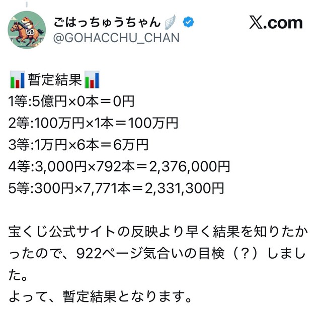 サマージャンボでは、2等の100万円が当選しました。