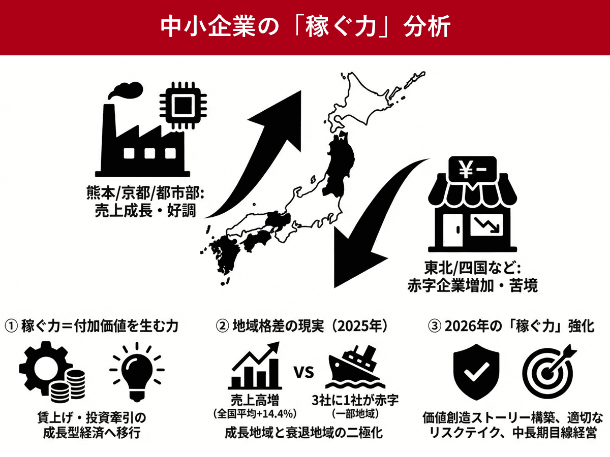稼ぐ力とは 中小企業の地域間格差 東北など3社に1社超が赤字