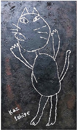 割りばしを使った線画「おうちに入れて！」