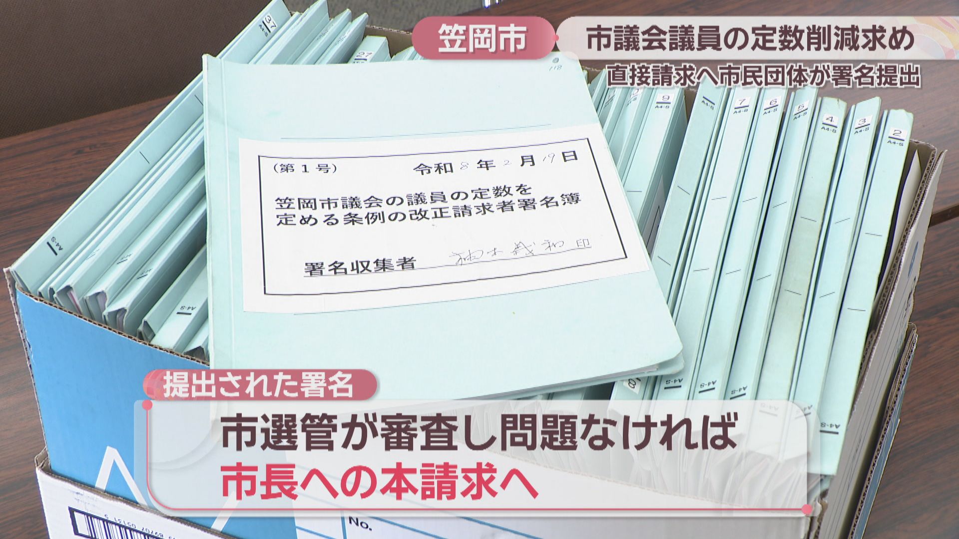 笠岡市議会の議員定数削減を求め 市民団体が約2500人分の署名を選管に