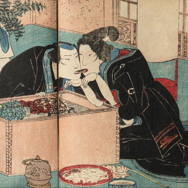 春画展で展示中の貴重な作品（歌川国芳 色摺半紙本『秋の七種続編(あきのななくさぞくへん)』下/天保3年(1832)/浦上蒼穹堂蔵）