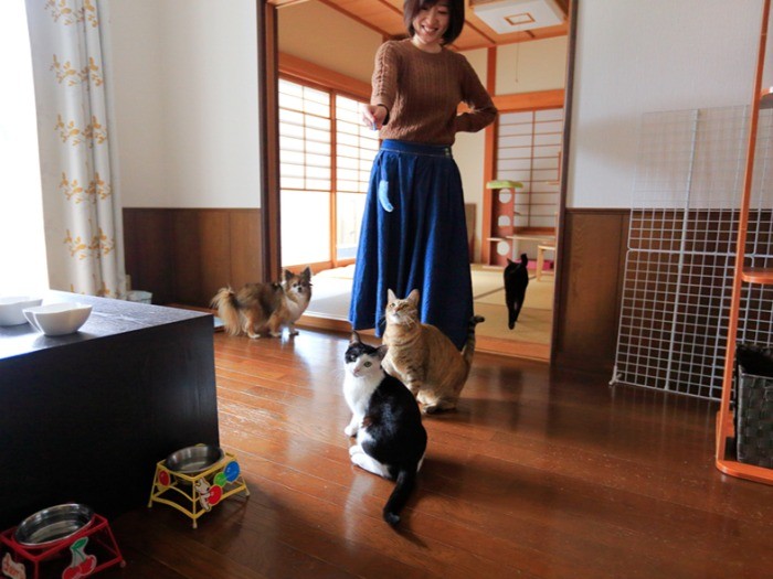 遊び大好き2トップ、ジロウとムギワラ柄のつくし。（テクニック2）