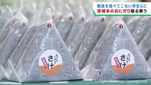 朝ご飯に米を　ＪＡが仙台市の大学でおにぎりを配布