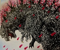 桜とゴジラをコラボさせた作品。