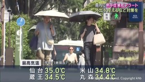 宮城県に５回目の熱中症警戒アラート　仙台は既に猛暑日