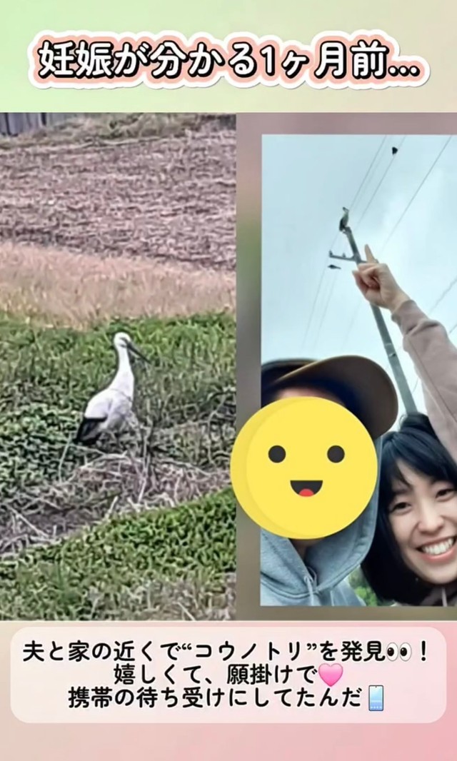 近所でコウノトリを発見し、撮影して待ち受けにしていた／あすかさん（@asuka_4kids__)提供