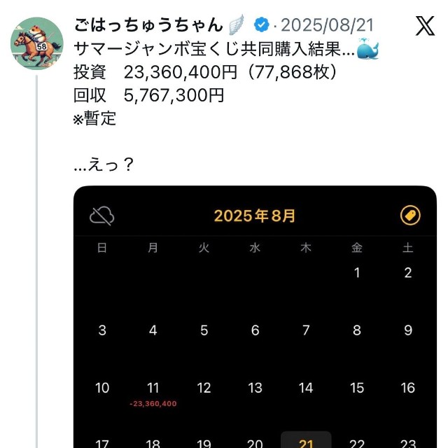 サマージャンボの結果は…残念ながらマイナス！