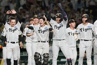 サヨナラでの勝利に沸く阪神ナイン＝2026年5月20日撮影