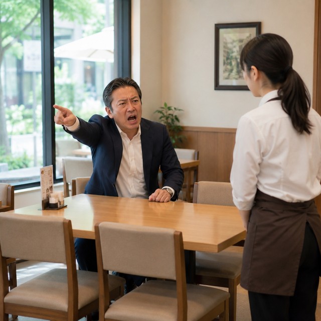 もう座ったから注文させろ！　※この画像はAdobe Fireflyで作成したイメージです