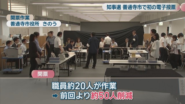 開票作業　善通寺市役所　30日