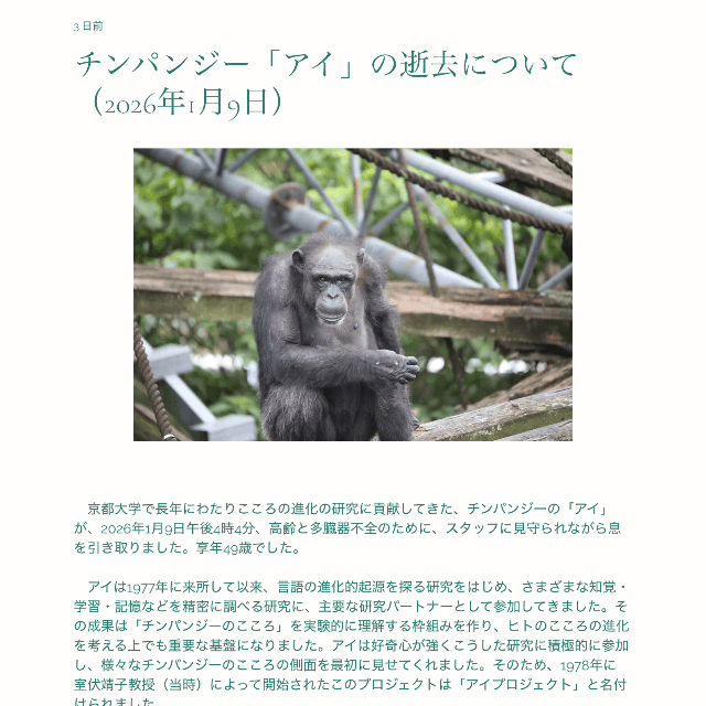 京都大学ヒト行動進化研究センターの公式サイトより