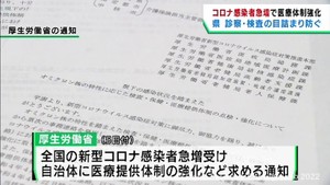 コロナ感染者の急増で宮城県が医療体制の強化進める　厚生労働省が全国の自治体に通知