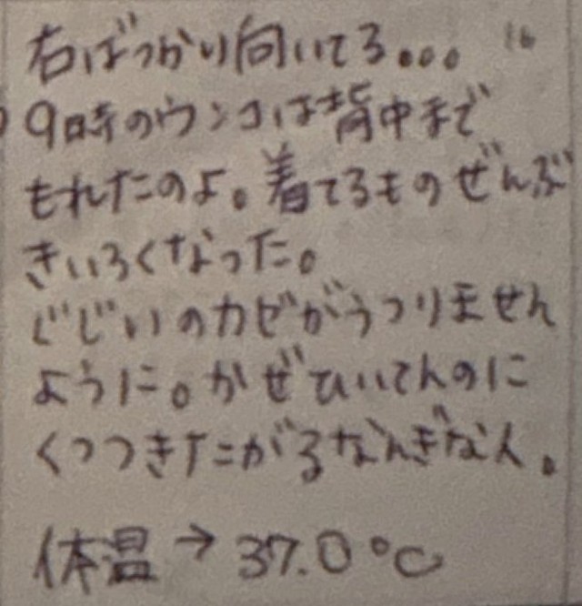 当時の育児状況が伝わってくる温かみある文章（おかヱさん提供）