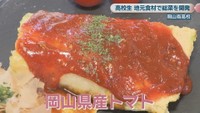 岡山県産トマトを使ったイタリアンソースを掛けたお好み焼き