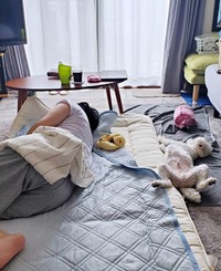 仲良く添い寝する飼い主さんと小夏ちゃん（画像提供：イヌカワさん）