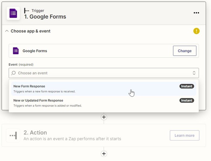 ⑬「Event」内にある「New Form Response」をクリック