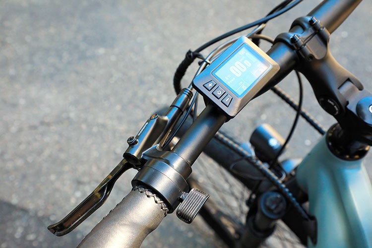 The control panel of the Ride1Up e-bike in San Francisco on March 28, 2020. The panel offers nine pedal-assist levels. (Jim Wilson/The New York Times)