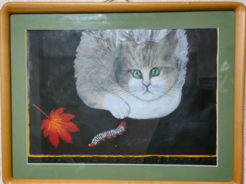 画家の宮下芳子さんが描いたモンジ。地域猫時代、モンジは宮下さんのご家族にも可愛がられていたそうです。（信之さん提供）