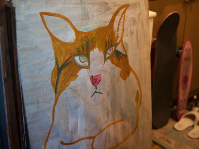 「僕のお姉さんだったモナコです。父さんが描いてくれました」（小林写函撮影）