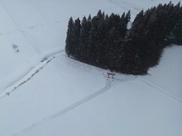 冬景色に囲まれたポツンと神社／えぬびいさん（@enuenuenubi）提供