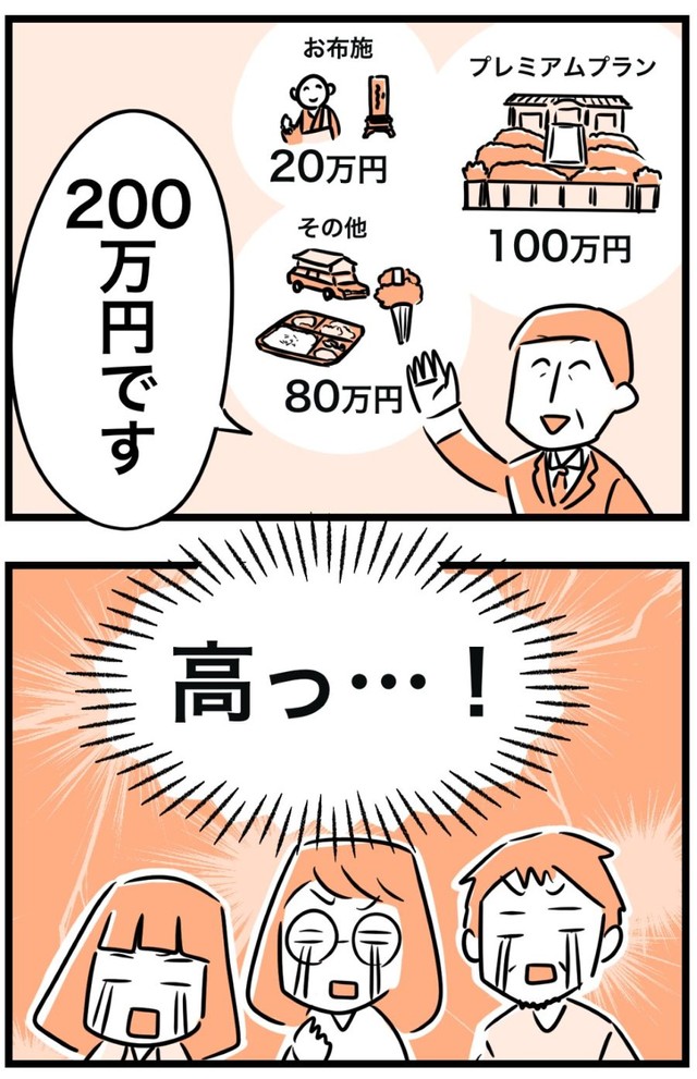家族葬で２００万円。 ※カゲワサビさん提供（一部抜粋）