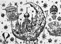 自閉症画家として活動するらびさんの作品「見守る月と宙の街」（提供：自閉症画家らびさん）