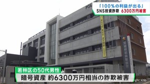ＳＮＳで投資を持ち掛けられ暗号資産６３００万円相当をだまし取られる　仙台・若林区の５０代男性