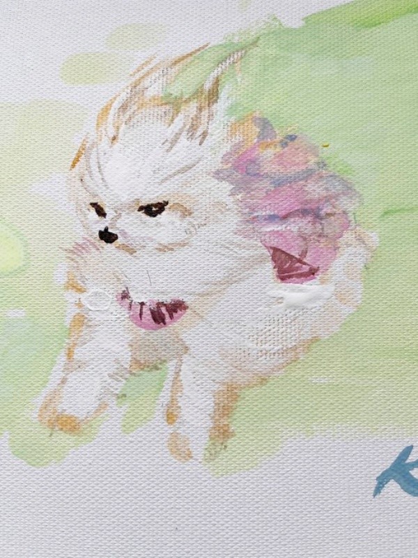 お母さんが描いた風に吹かれるわんちゃん（画像提供：形が定まらない犬さん）