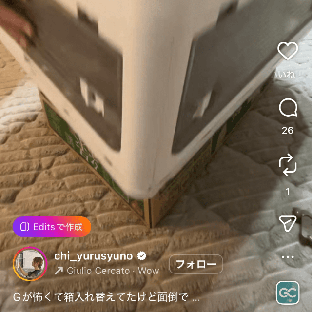 2.蓋付きの収納ボックスをひっくり返して段ボール箱に被せる（ちいさん提供）