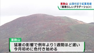 宮城・栗駒山で紅葉が進む　山頂付近が見頃を迎える
