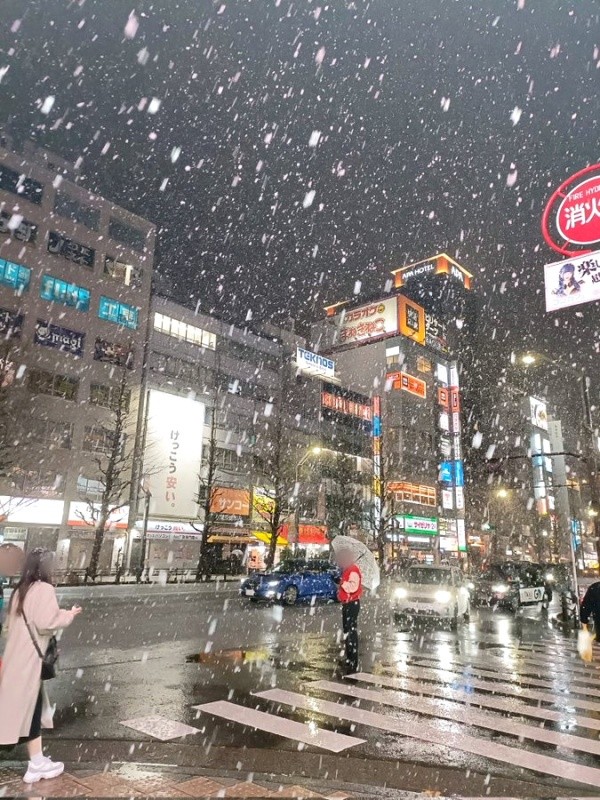 1月2日の夜、東京で初雪が。台湾人の海翼さんは初めて雪を見ました（画像提供：（カイ ヨク）さん）