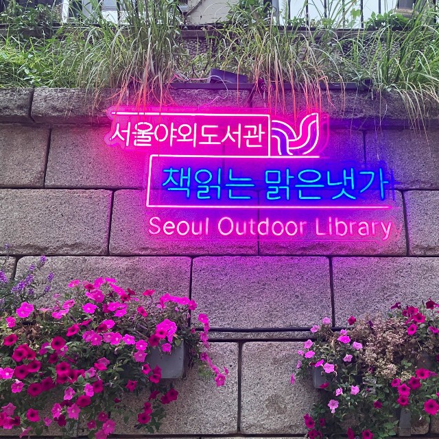清渓川はソウル市が運営する「ソウル野外図書館（서울야외도서관）」開催地の一つだそう（キウ井さん提供）